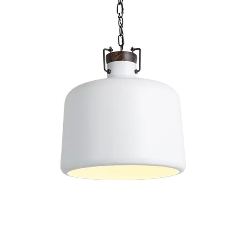 Bucket Restaurant Pendant Light Fixture Industrial Iron 1 Bulb Black/White Ceiling Suspension Lamp