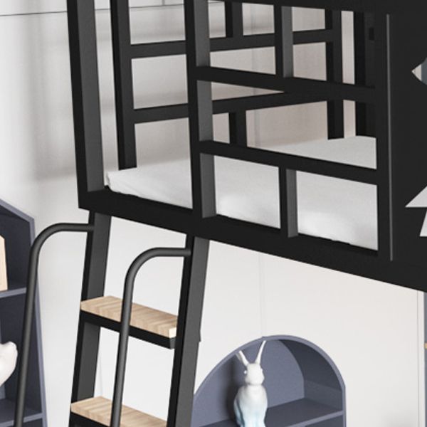 Contemporary Iron High Loft Bed Black & White Metal Wire-Grid Bed Frame