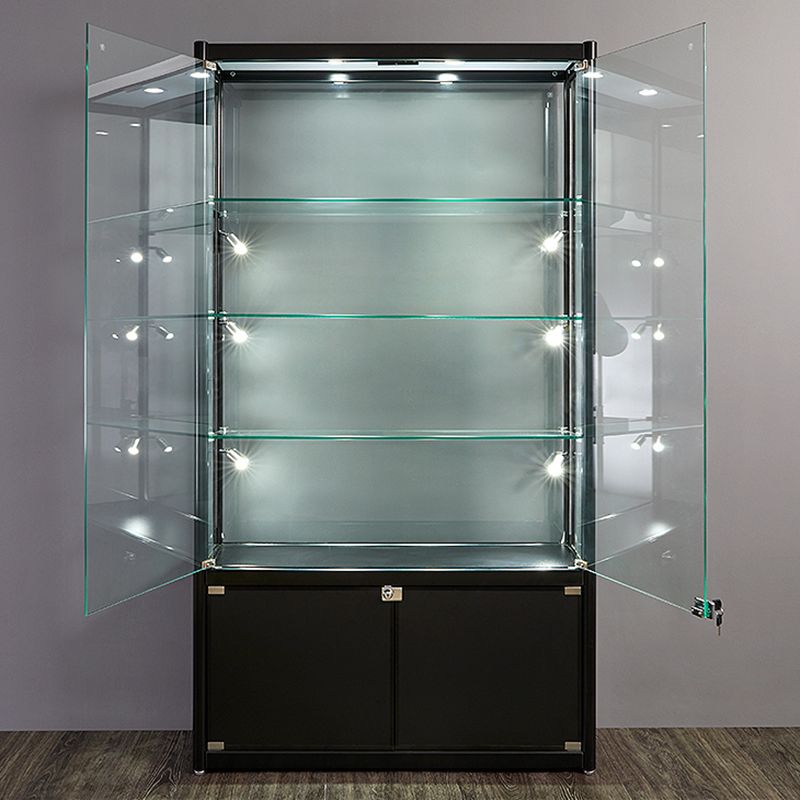 Black Curio Cabinet Modern Metal Display Stand with Locking Door