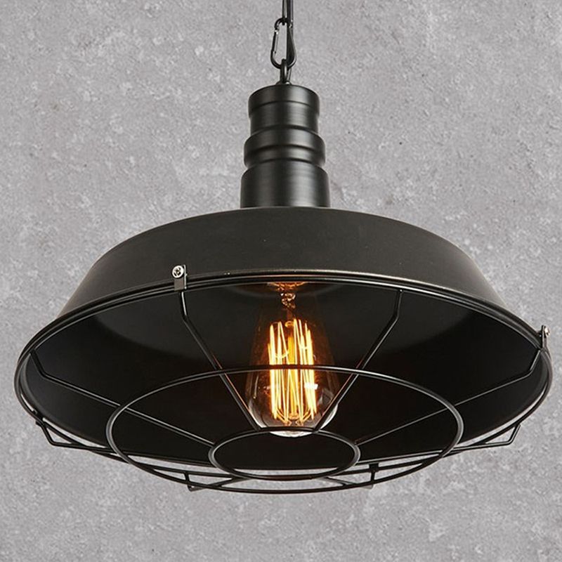 Cage Shade Restaurant Hanging Ceiling Light Vintage Style Metal Black Commercial Pendant Lighting