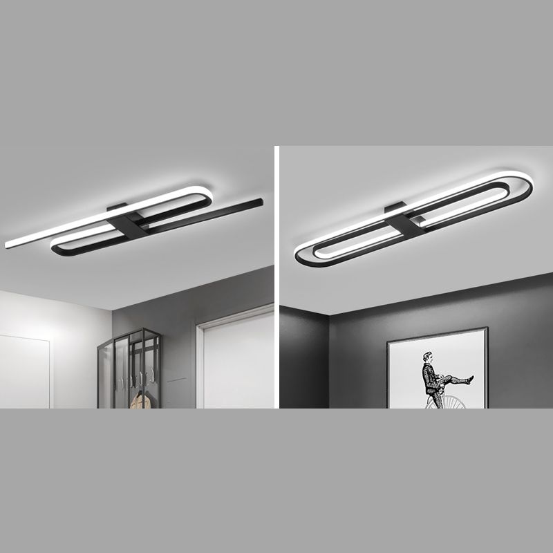 Linear Aluminum Flush Mount Black Modern Style Ceiling Light Fixture for Hallway