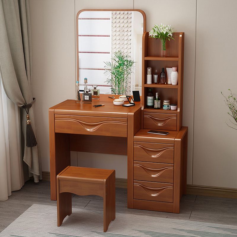 Traditional Solid Wood Vanity Makeup Table with Drawers and Mirror