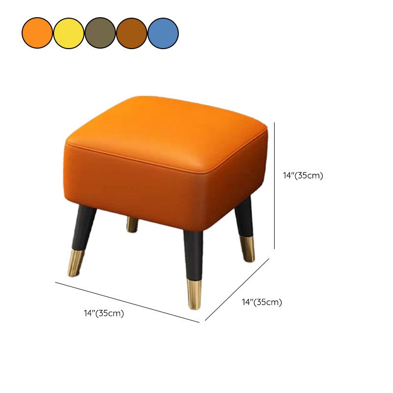 Square Glam Ottoman Water Resistant Pure Color Genuine Leather Cube Ottoman