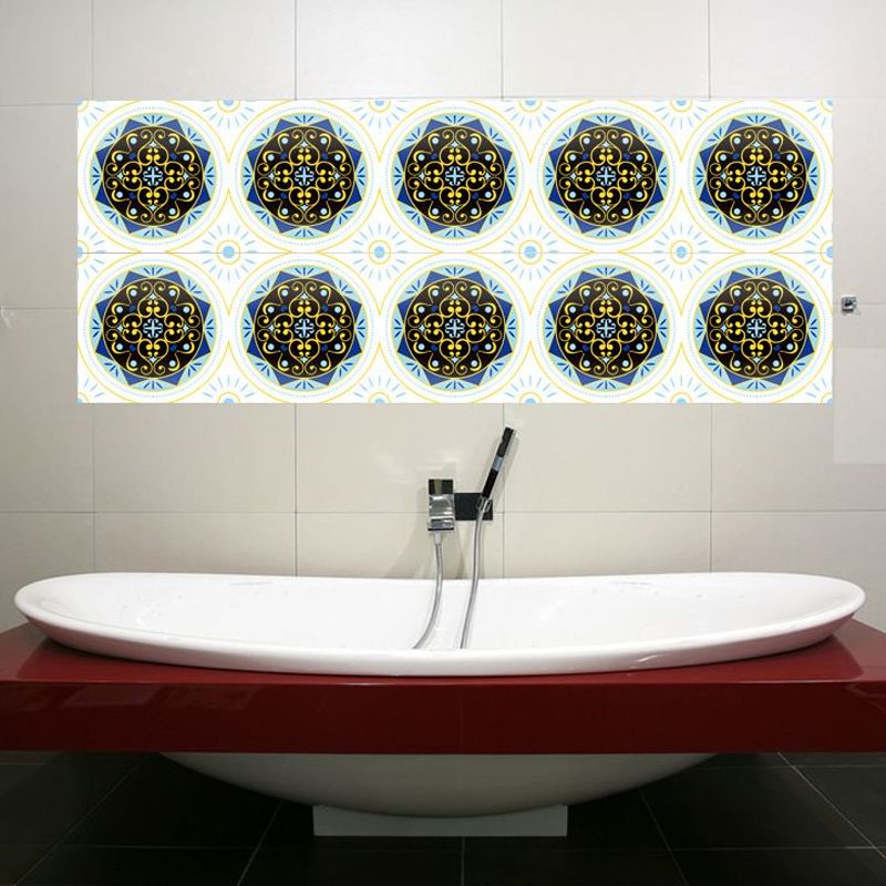 Peel and Stick Mandala Wallpaper Panel Set PVC Bohemia Wall Decor for Bathroom (10 Pieces)