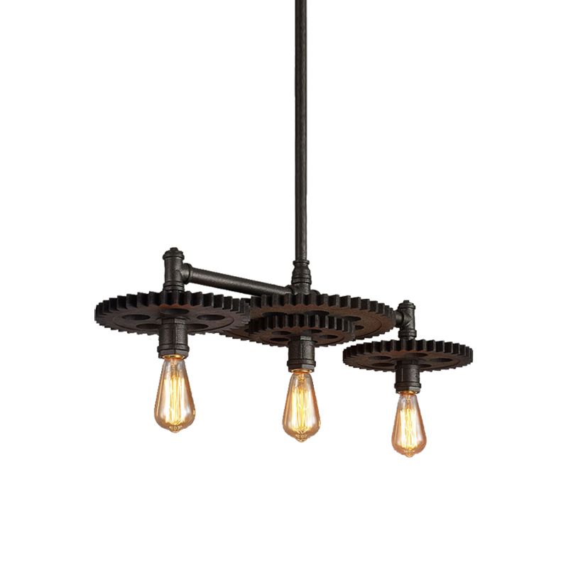 Black Cog Top Chandelier Lamp Vintage Metal 3/5/7-Light Dining Room Hanging Light with Valve