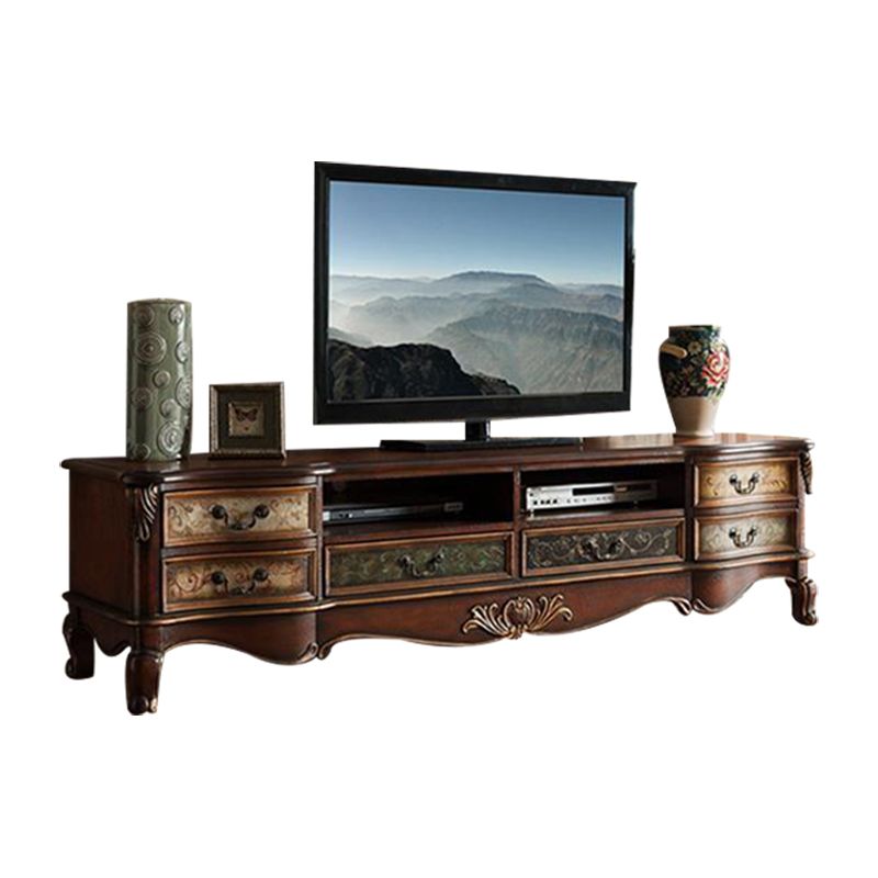 Solid Wood Media Console Open Storage TV Stand Console with Drawers