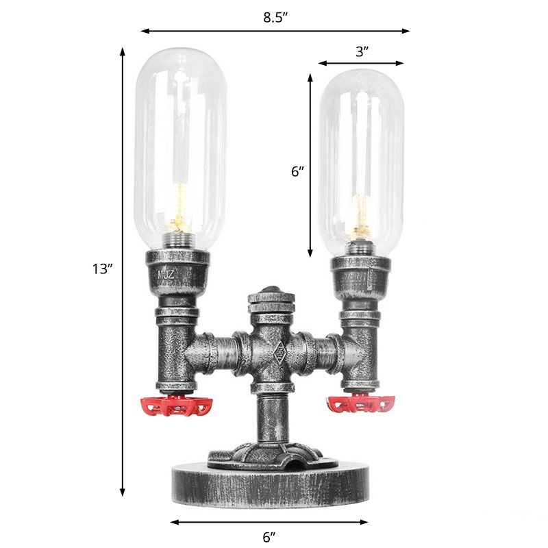 Clear/Amber Glass Antique Silver Table Light Capsule Shade 2-Light Industrial Desk Lamp for Living Room