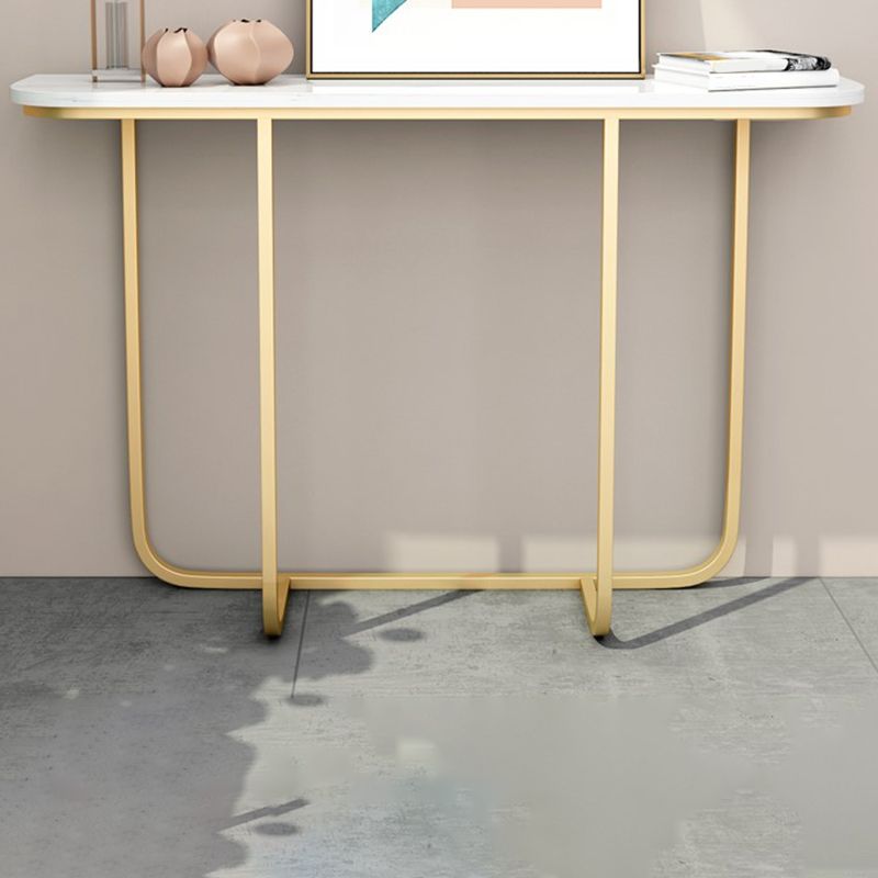 Modern Half Moon Console Table with Abstract Base and Marble Top