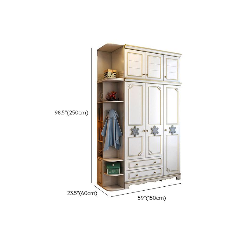 Contemporary Wooden Wardrobe Cloth Rod Included Kids Closet for Bedroom