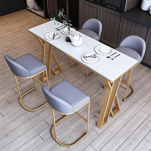 White and Gold Bistro Bar Desk Contemporary Stone Top Bistro Bar Table