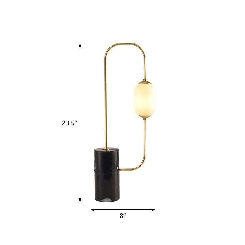 Circuit Nightstand Light Designer Marble 1-Light Black and Brass Table Lamp with Oval Milk Glass Shade