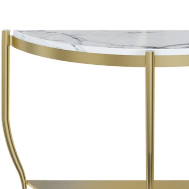 Marble Half Moon Console Table with Storage Shelf and 3 Iron Legs