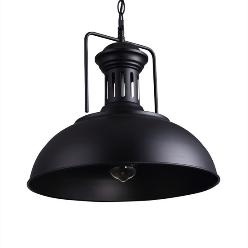 1-Light Dome Shade Pendant Lamp, Contemporary Industrial Metal Hanging Light with Handle