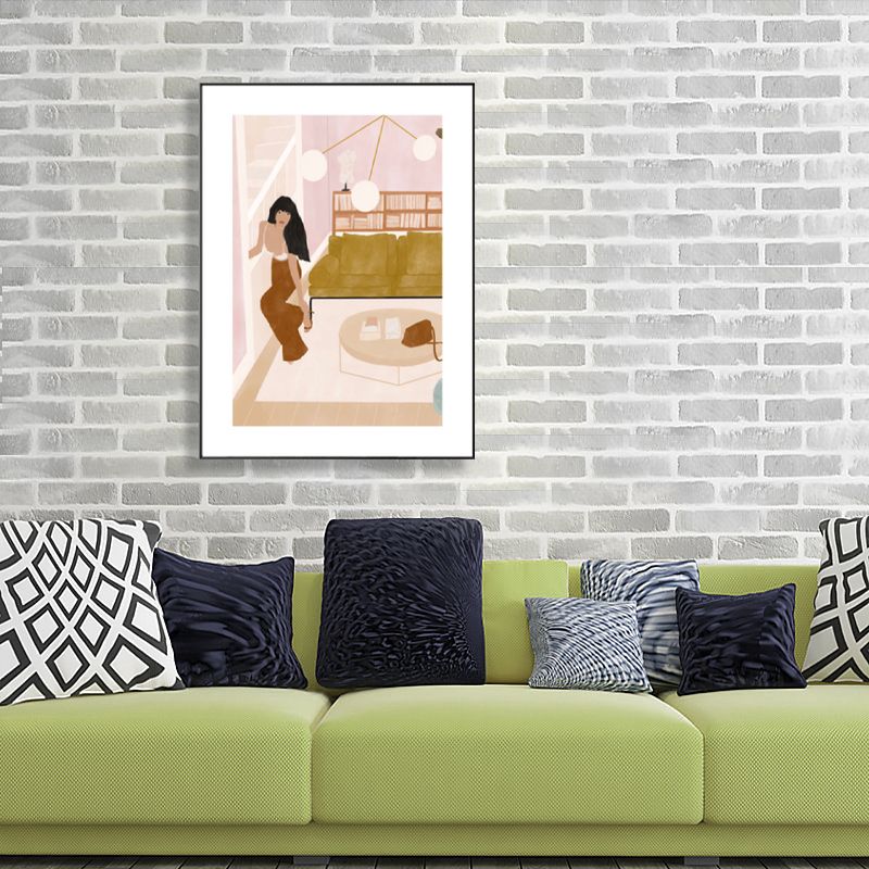 Sexy Woman Canvas Art for Living Room Figure Drawing Print Wall Decor in Brown-Pink