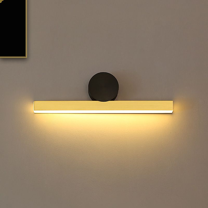 Lámpara de apliques de dormitorio LED de metal de montaje lineal de tocador lineal simple con placa trasera de tubo negro en oro, luz blanca/cálida