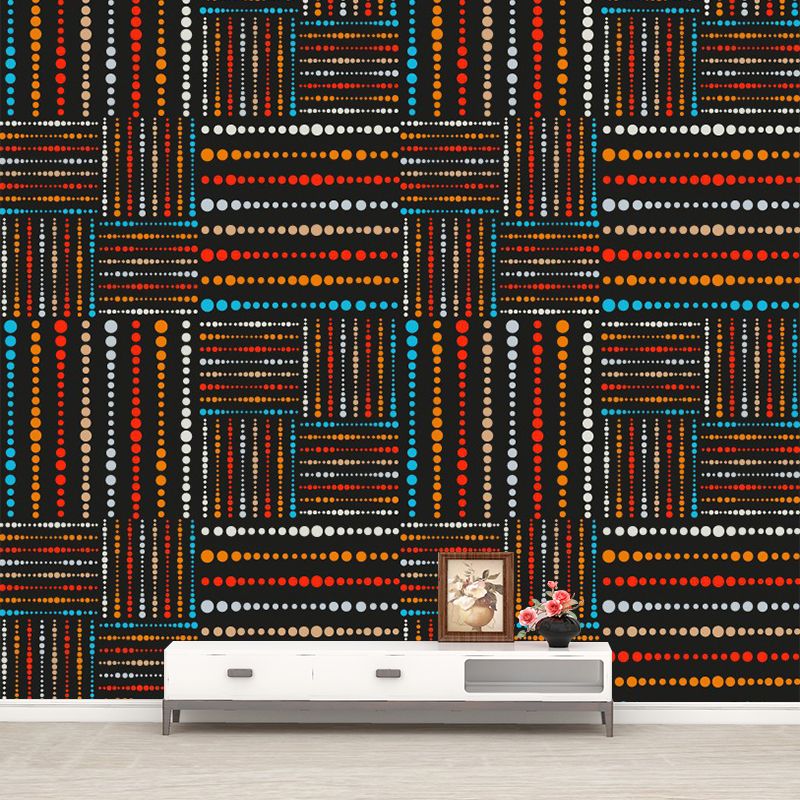 Boho Beaded Check Mural Wallpaper Orange-Blue Stain Resistant Wall Decor for Home