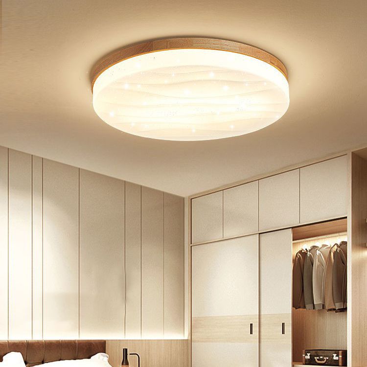 Plastic Circular Ceiling Light in Modern Minimalist Wooden LED Flush Mount in Brown