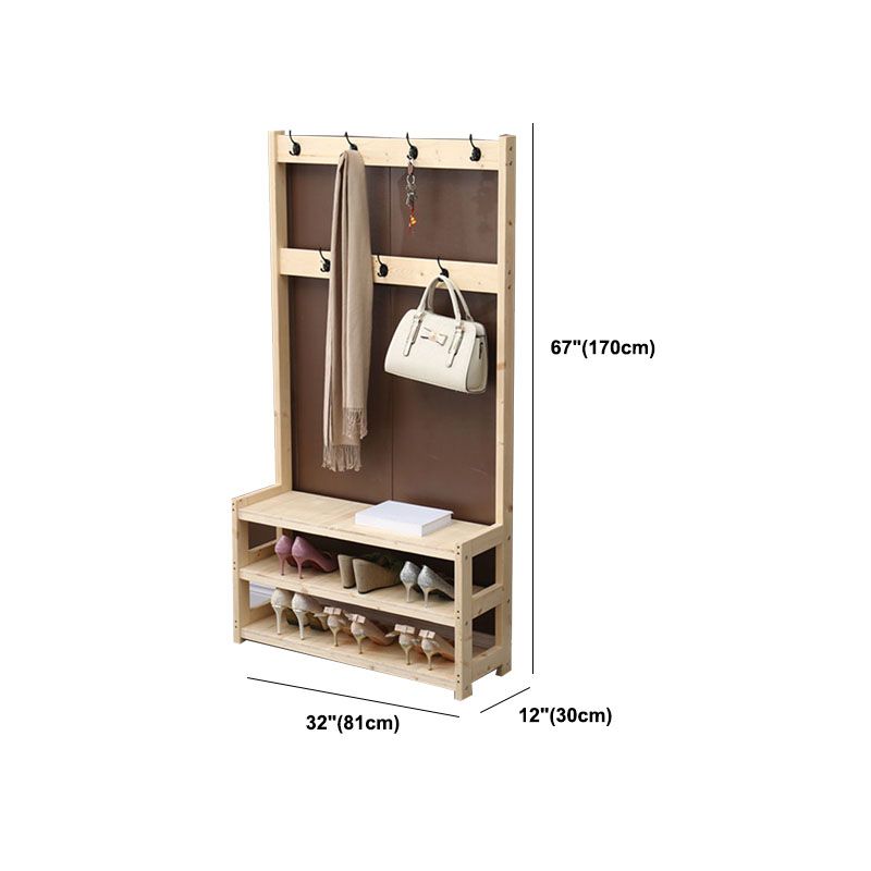 Traditional Coat Rack Free Standing Solid Wood Hall Stand with Shoe Storage Bench