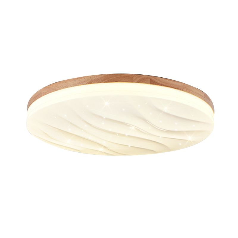 Single Beige Flush Mount Lighting Circle Wooden LED Ceiling Light