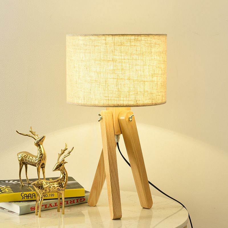 Straight Sided Shade Task Lamp Contemporary Fabric 1 Bulb Reading Book Light in Wood