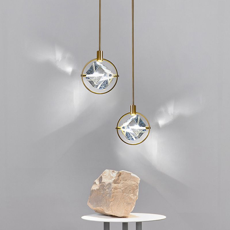 Geometric Hanging Light Fixtures Modern Gold Suspension Pendant Lights with Clear Crystal Shade