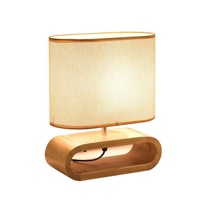 Nordic Style Oblong Nightstand Lamp Wood 1-Light Bedside Table Light with Fabric Shade