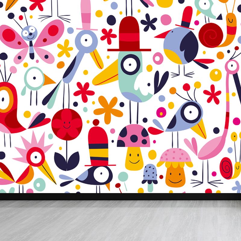 Colorful Flower Print Mural Decal Moisture Resistant Cartoon Nursery Wall Covering