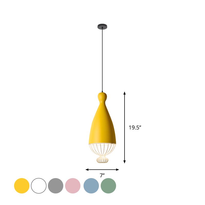 Inverted Balloon Aluminum Pendant Light Macaron 1 Head Grey/Pink/Blue Suspension Lighting with Wire Cage