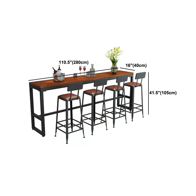 Industrial Metal Trestle Bistro Table Brown Solid Wood Top Bar Table