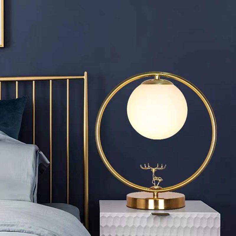 Modern Night Table Lamps Sphere Glass 1 Light Nightstand Lamp in Gold for Bedroom