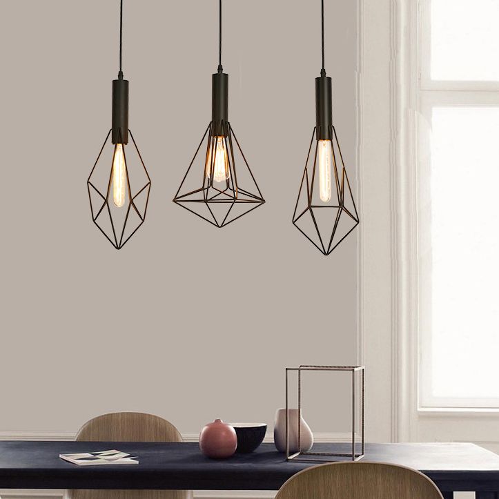 Industrial Style Geometric Hanging Light Kit Metal Hanging Pendant Light in Black