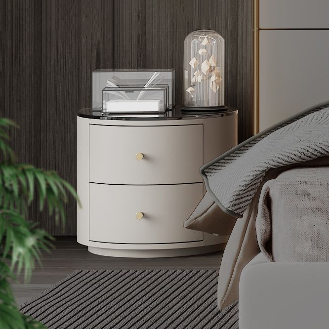 Modern Accent Table Nightstand Stone/Glass Nightstand with 2 Drawers