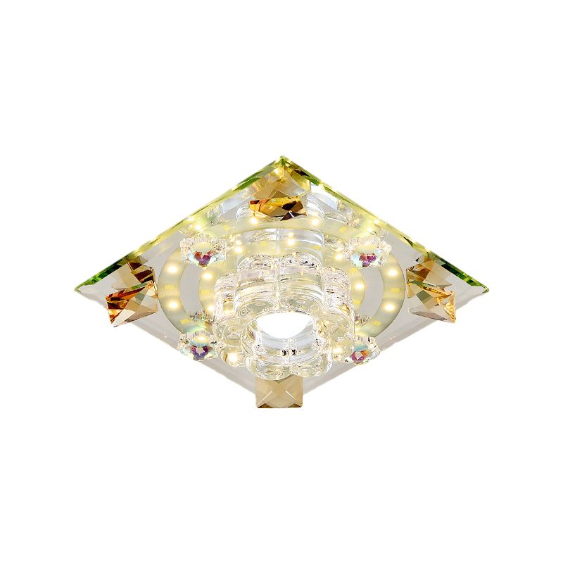 Crystal LED Flush-Mount Light Fixture Modern Style Purple Butterfly/Amber Gem Corridor Ceiling Lamp