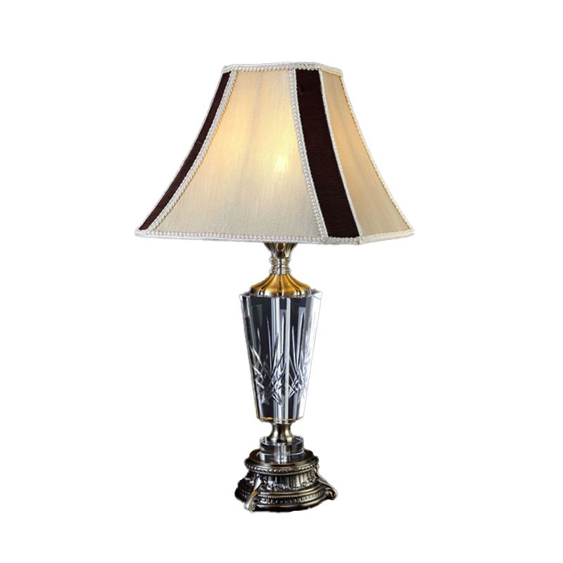 Fabric Bell Table Lamp Modern 1 Head Beige Desk Light with Sculpted Bronze Metallic Base