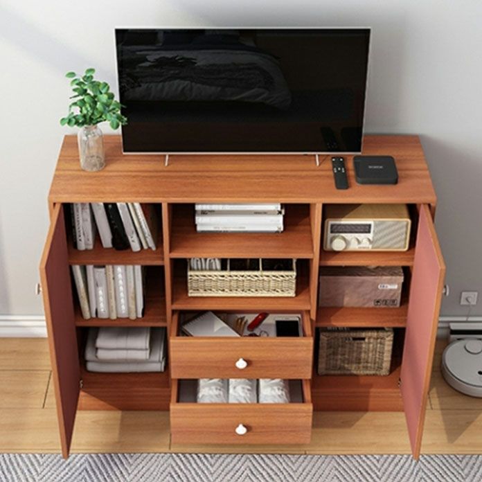 Contemporary TV Stand Console Wooden TV Stand with Drawers and Doors , 12" D X 31.5" H