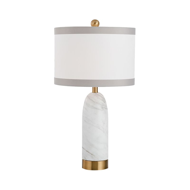 1 Head Dining Room Task Light Modern White Table Lamp with Cylindrical Fabric Shade