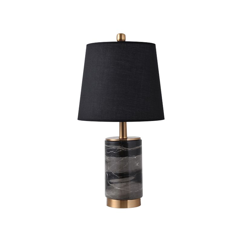 Nordic Empire Shade Table Lamp Fabric 1 Bulb Bedroom Night Light with Marble Column in Black/White/Grey