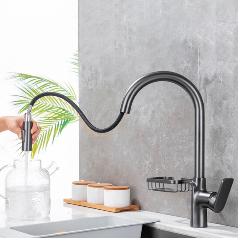 Gooseneck Kitchen Sink Faucet Swivel Spout with Pull down Sprayer