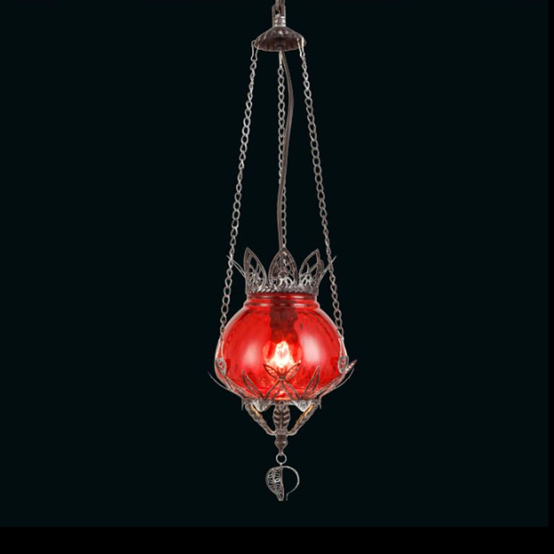 1 Café léger Plafond Suspension lampe marocaine Morocain Silver Pendant Lightture avec bulle rouge / jaune / bleu teinte en verre