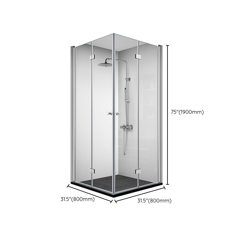 Silver Tempered Glass Folding Hinge Frameless Shower Bath Door