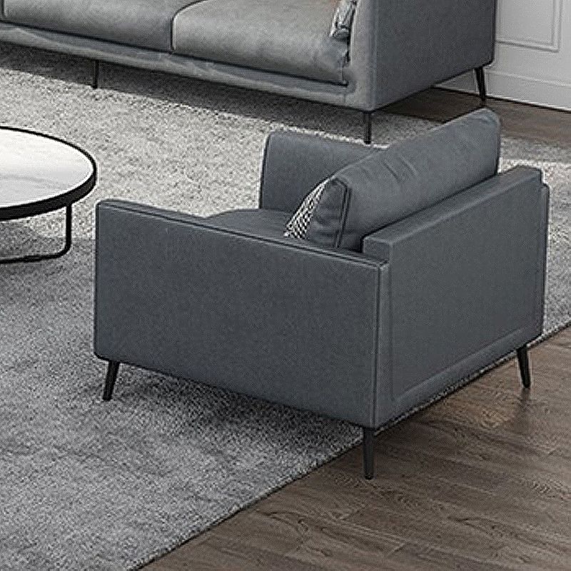 Contemporary Gray Recessed Arm Couch Living Room Faux Leather Sofa