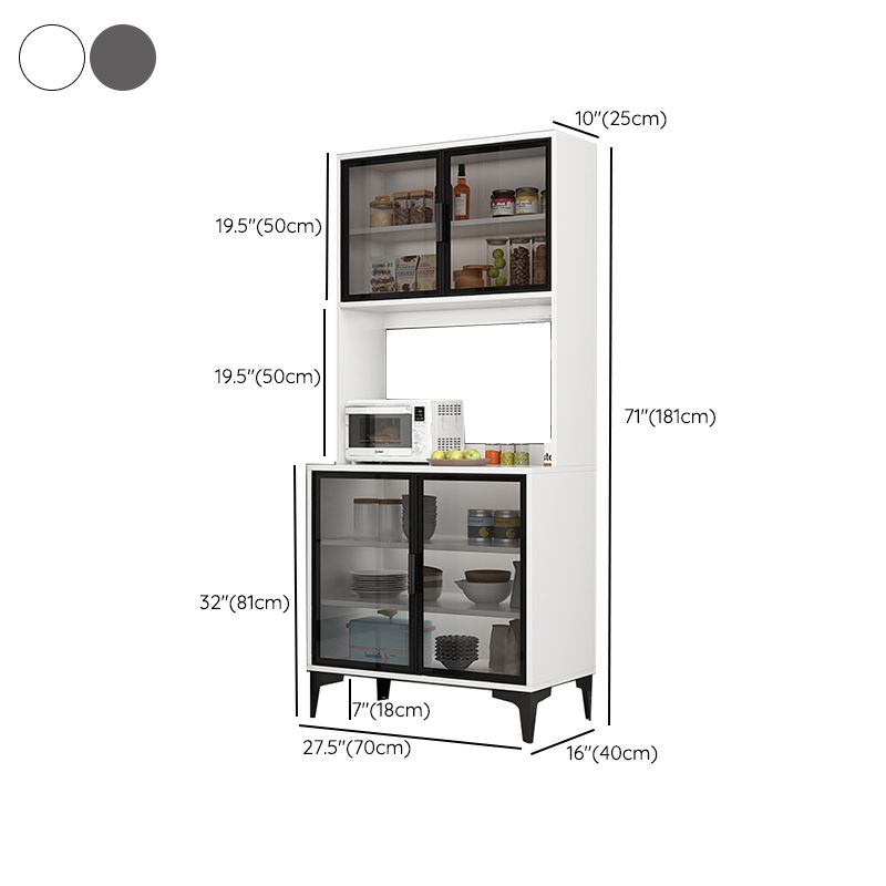 Contemporary Buffet Table Glass Doors Faux Wood Buffet Stand with Doors for Kitchen