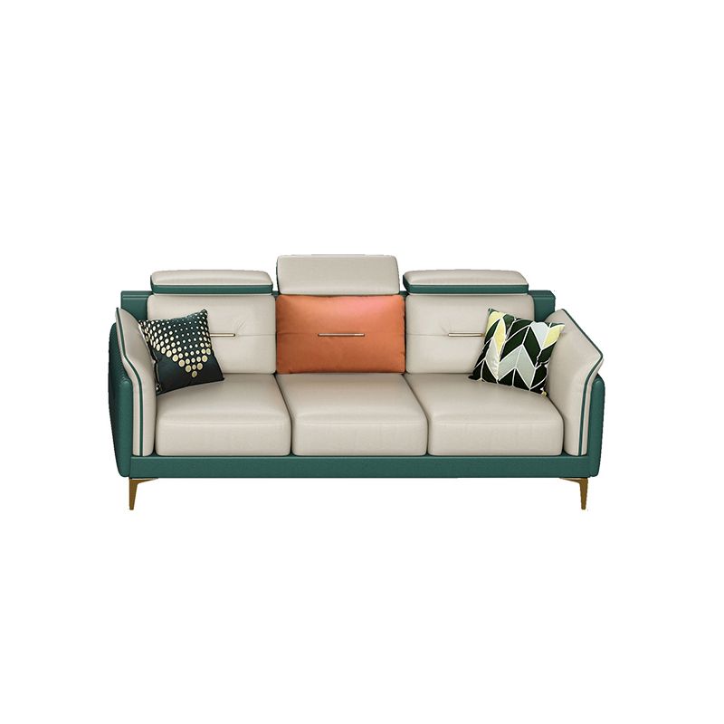 Stain-Resistant Faux Leather Sofa Living Room Green and Beige Couch with Flared Arms