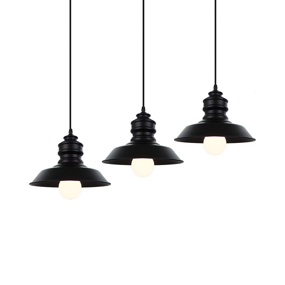 Farmhouse Barn Pendant Light 3 Lights Metallic Hanging Light Fixture with Round/Linear Canopy in Black