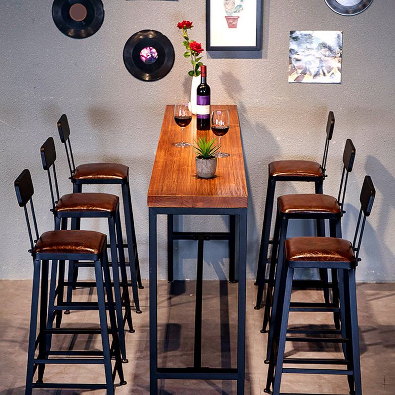 Brown Solid Wood Bar Table Industrial Bar Dining Table with Black Trestle Base