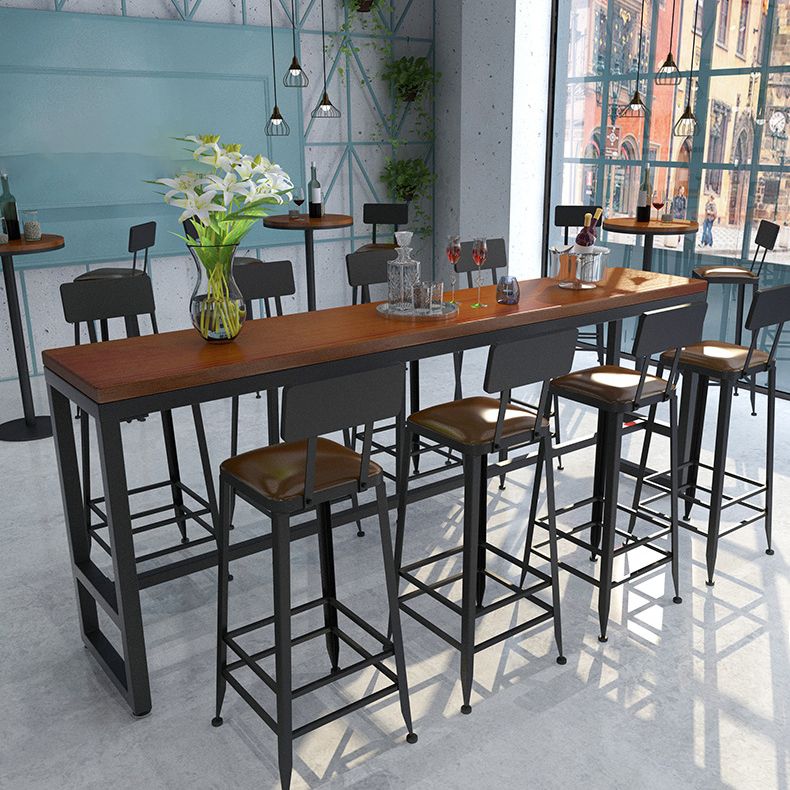 Brown Top Bar Dining Table Industrial Bar Table with Black Base