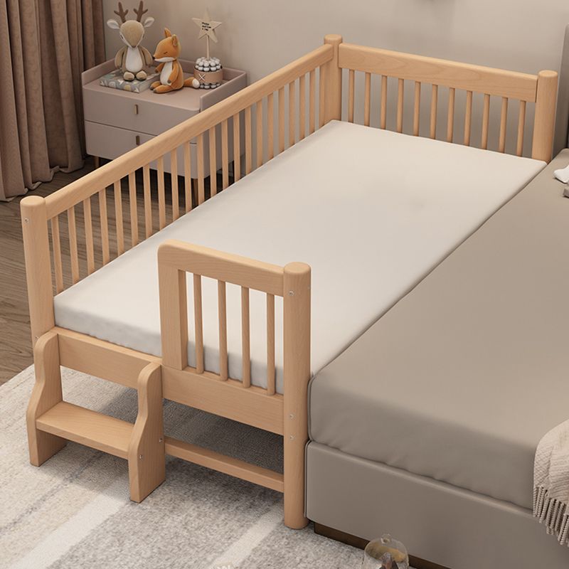 Contemporary Nursery Crib with Guardrail in Natural/Grey Solid Wood