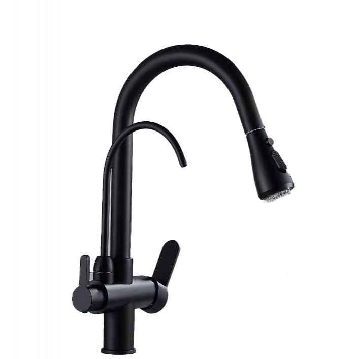 Contemporary Pull down Kitchen Faucet Double Handle High Arch 2-Function Water Filler