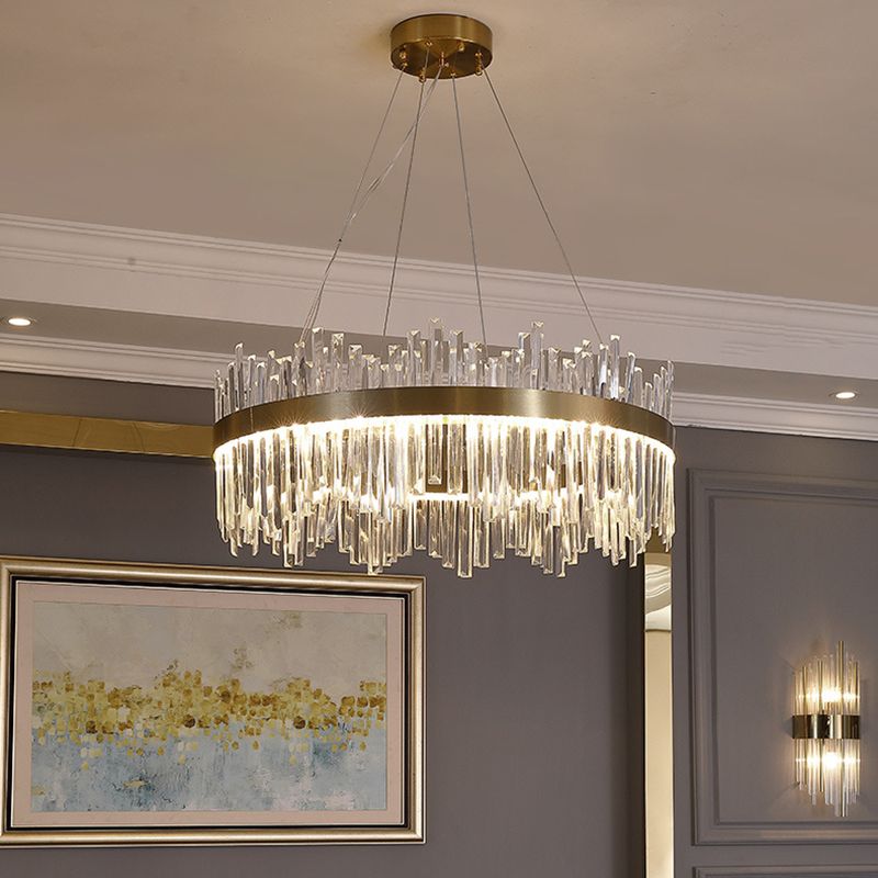 Forme ronde Lights Hanging Stryme Crystal Metal Chandelier en or pour le salon