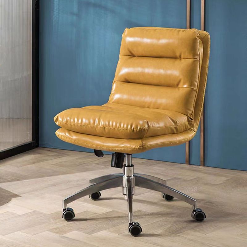 Mid Back Armless Desk Chair Modern Faux Leather Office Chair